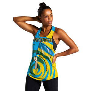Rwanda Women Racerback Tank with Imigongo Spiraling Flag Hand Wave Time Spirit