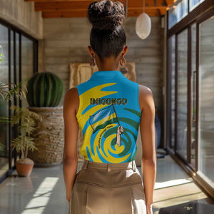 Rwanda Women Sleeveless Polo Shirt with Imigongo Spiraling Flag Hand Wave Time Spirit