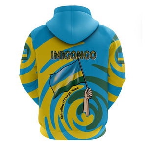 Rwanda Zip Hoodie with Imigongo Spiraling Flag Hand Wave Time Spirit