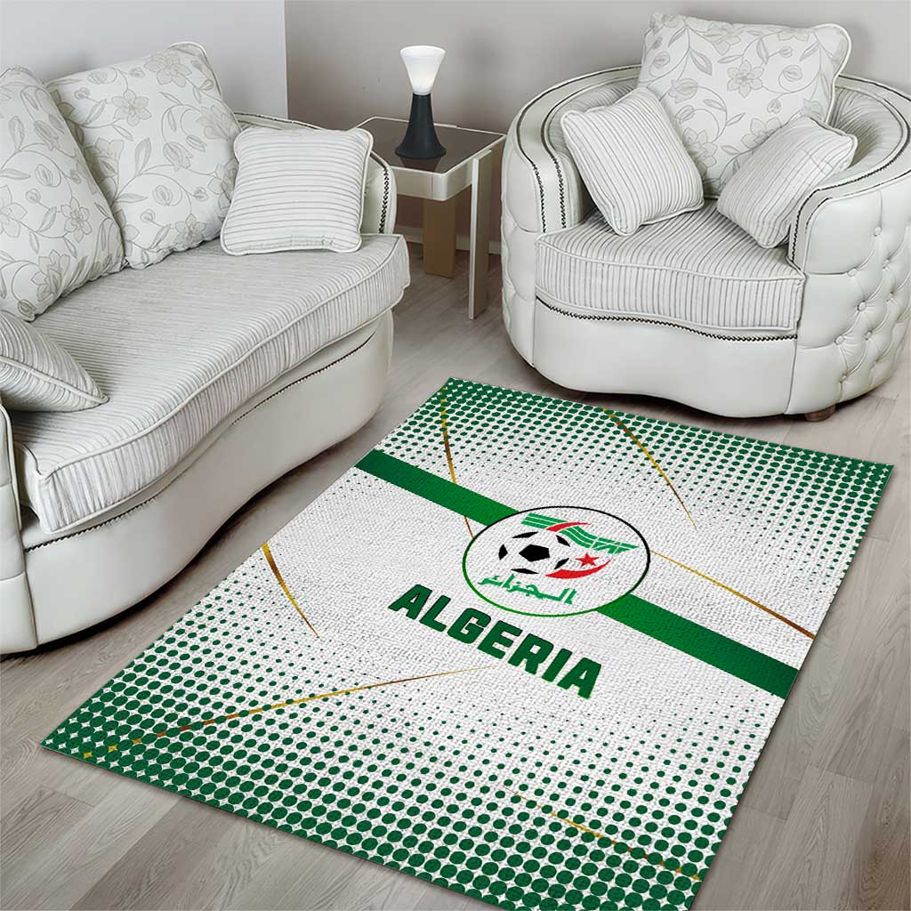 Algeria Soccer Area Rug with Desert Warriors Text and National Flag Design