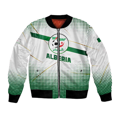 Algeria Soccer Bomber Jacket with Desert Warriors Text and National Flag Design