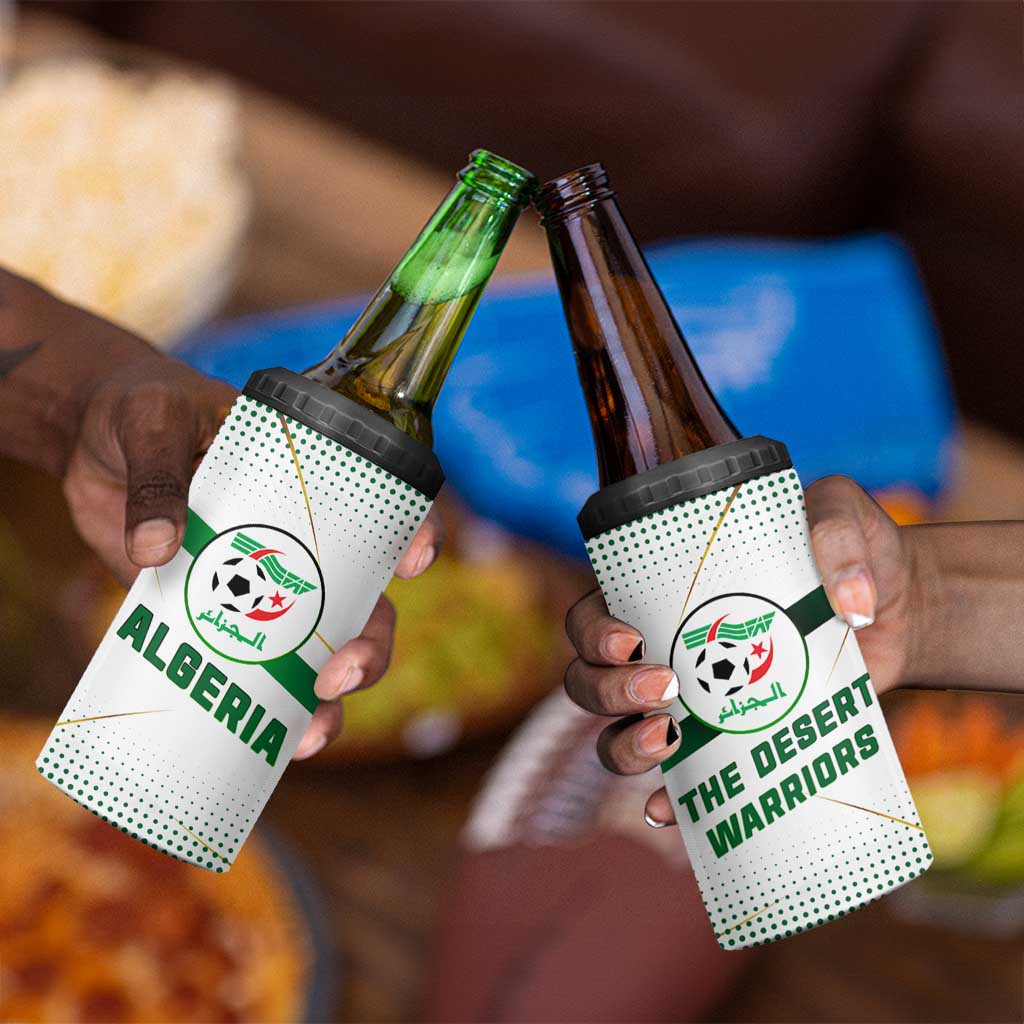 Algeria Soccer 4 in 1 Can Cooler Tumbler with Desert Warriors Text and National Flag Design