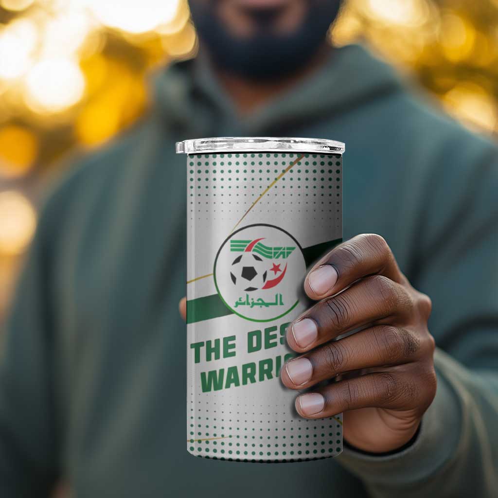 Algeria Soccer 4 in 1 Can Cooler Tumbler with Desert Warriors Text and National Flag Design