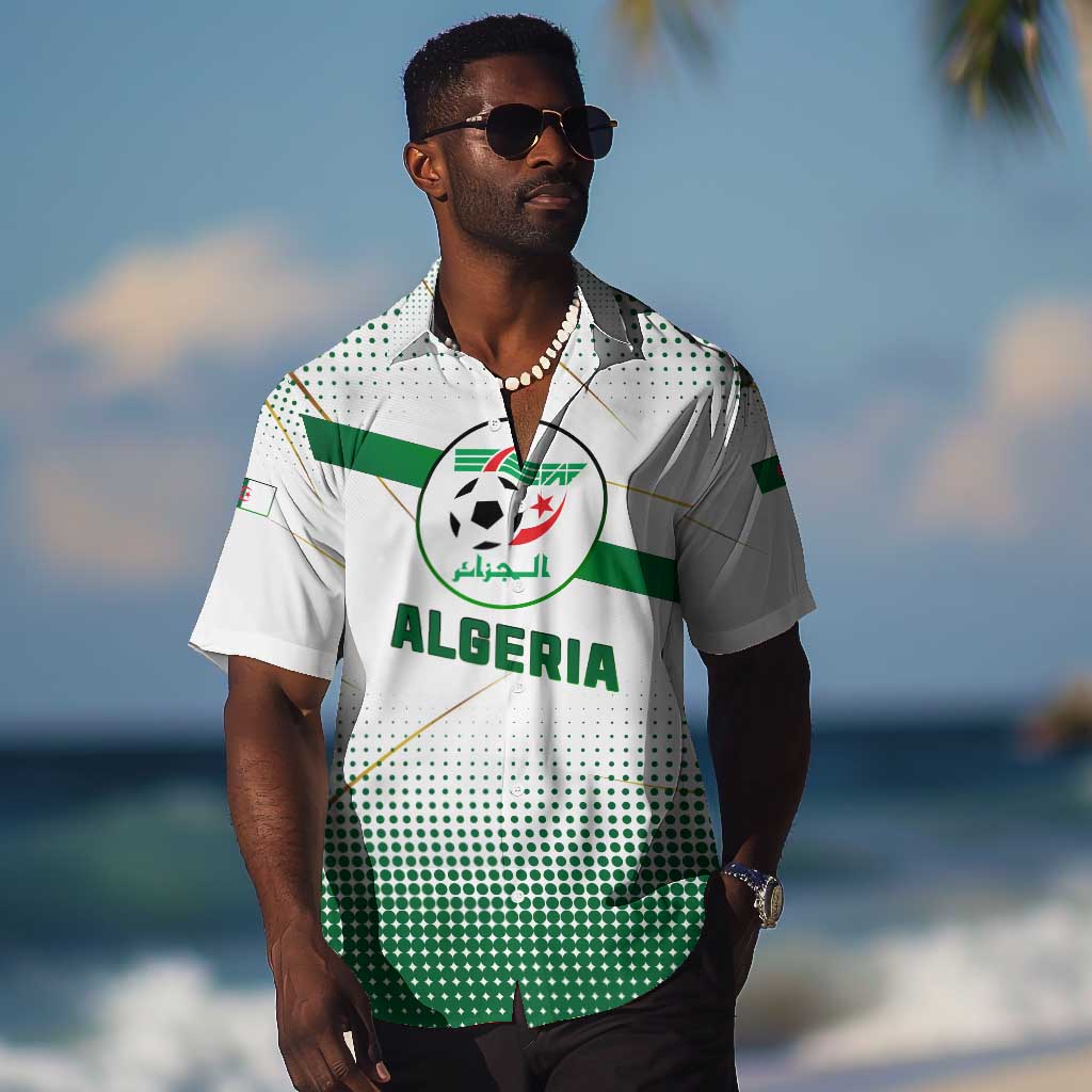 Algeria Soccer Hawaiian Shirt with Desert Warriors Text and National Flag Design
