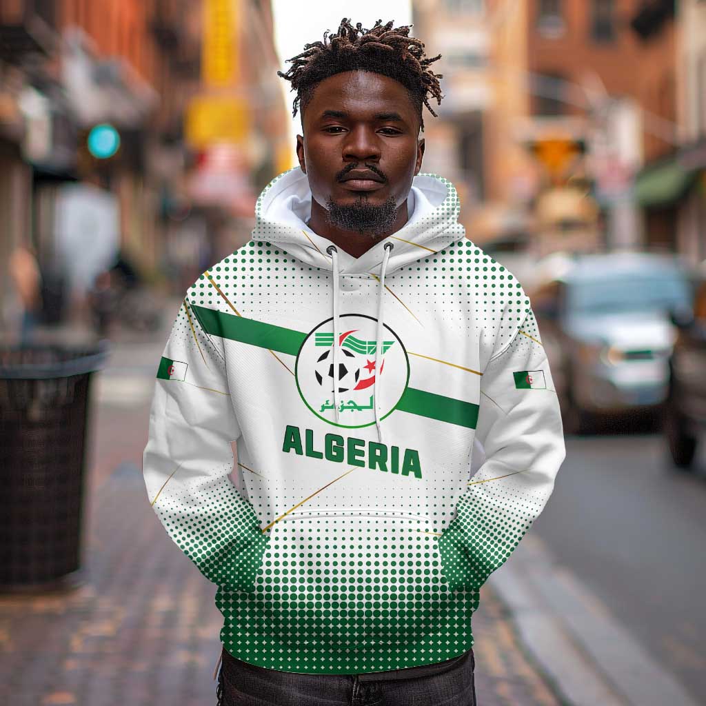 Algeria Soccer Hoodie with Desert Warriors Text and National Flag Design