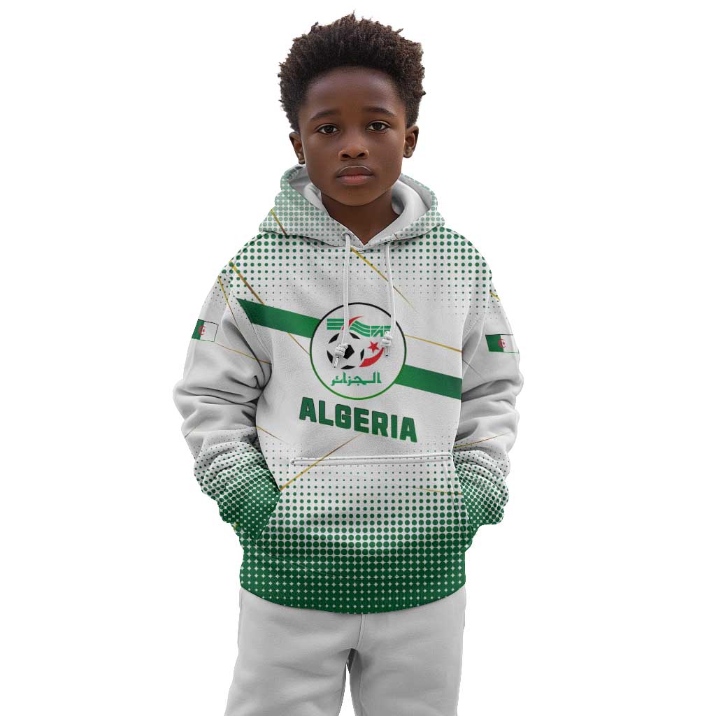 Algeria Soccer Kid Hoodie with Desert Warriors Text and National Flag Design