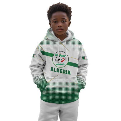 Algeria Soccer Kid Hoodie with Desert Warriors Text and National Flag Design