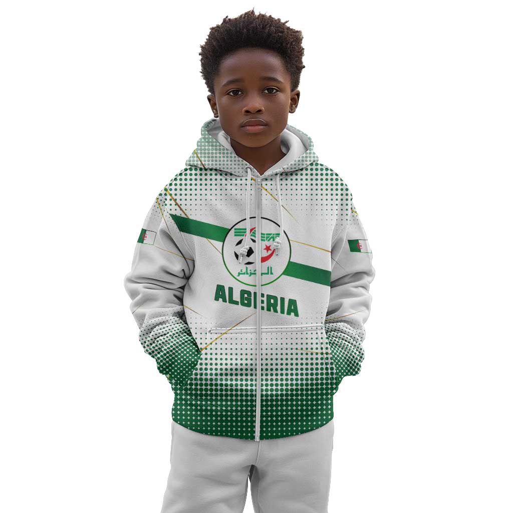 Algeria Soccer Kid Hoodie with Desert Warriors Text and National Flag Design