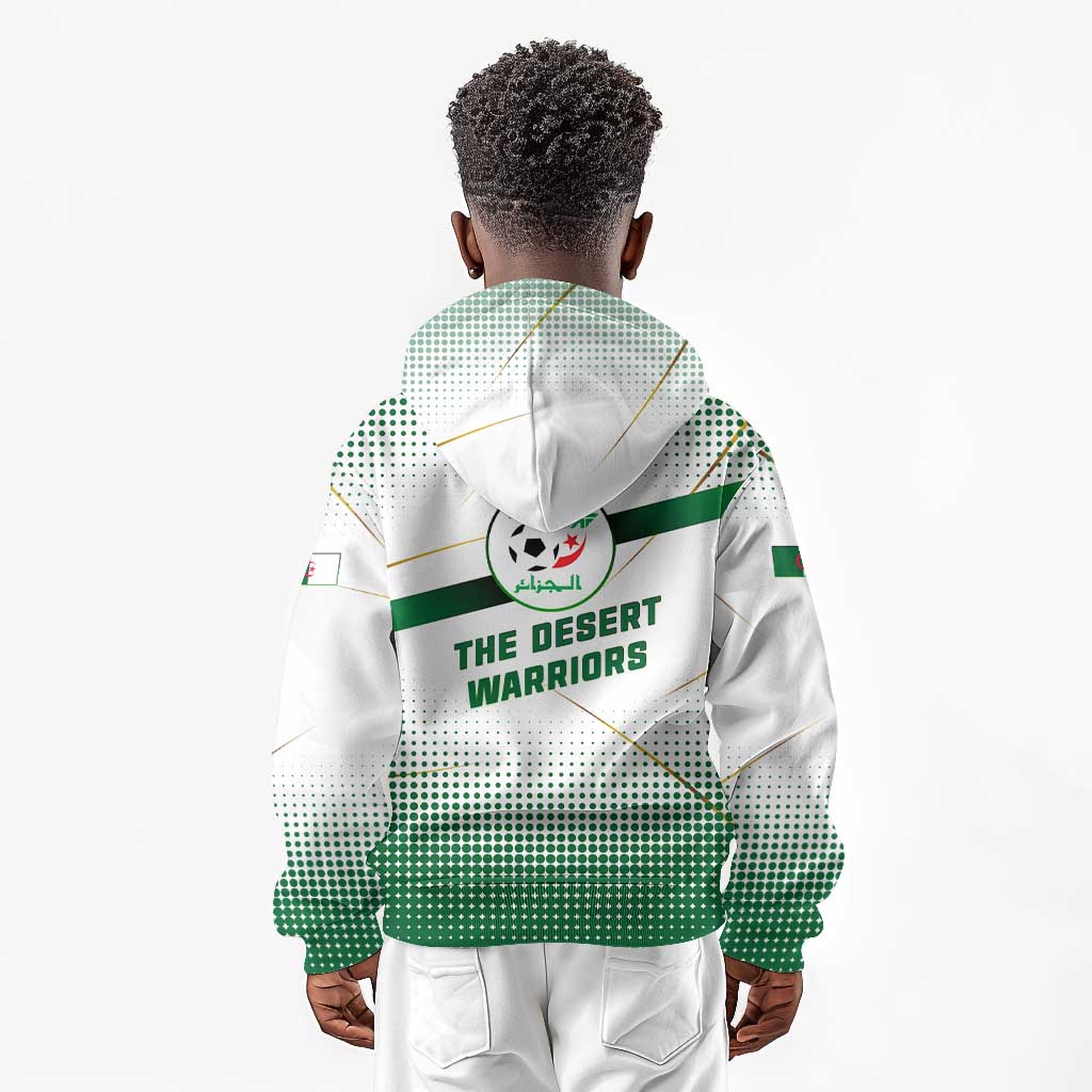Algeria Soccer Kid Hoodie with Desert Warriors Text and National Flag Design