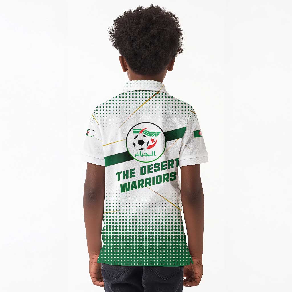 Algeria Soccer Kid Polo Shirt with Desert Warriors Text and National Flag Design