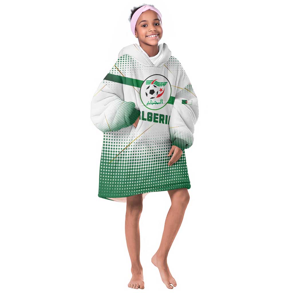 Algeria Soccer Kid Wearable Blanket Hoodie with Desert Warriors Text and National Flag Design