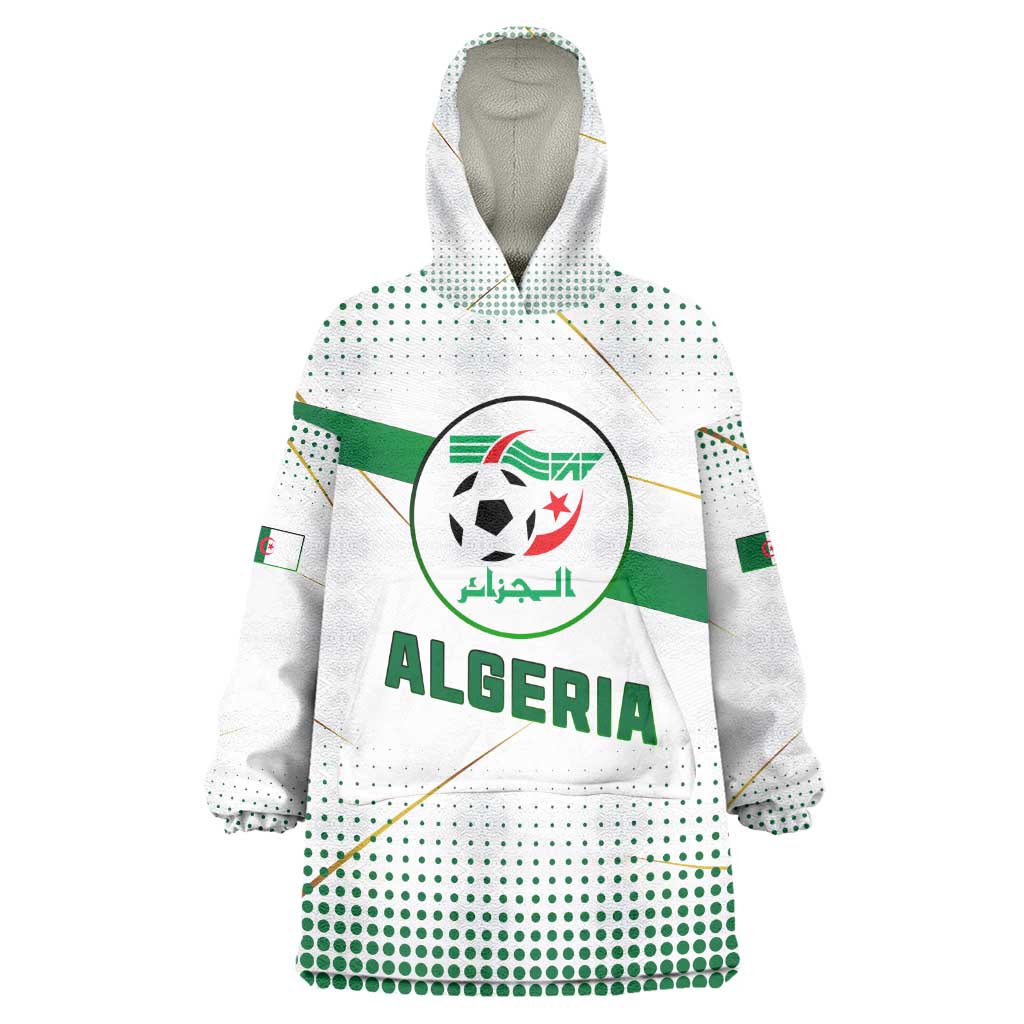 Algeria Soccer Kid Wearable Blanket Hoodie with Desert Warriors Text and National Flag Design