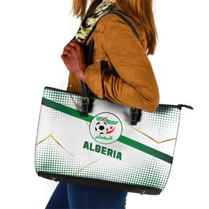 Algeria Soccer Leather Tote Bag with Desert Warriors Text and National Flag Design