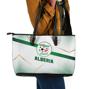 Algeria Soccer Leather Tote Bag with Desert Warriors Text and National Flag Design