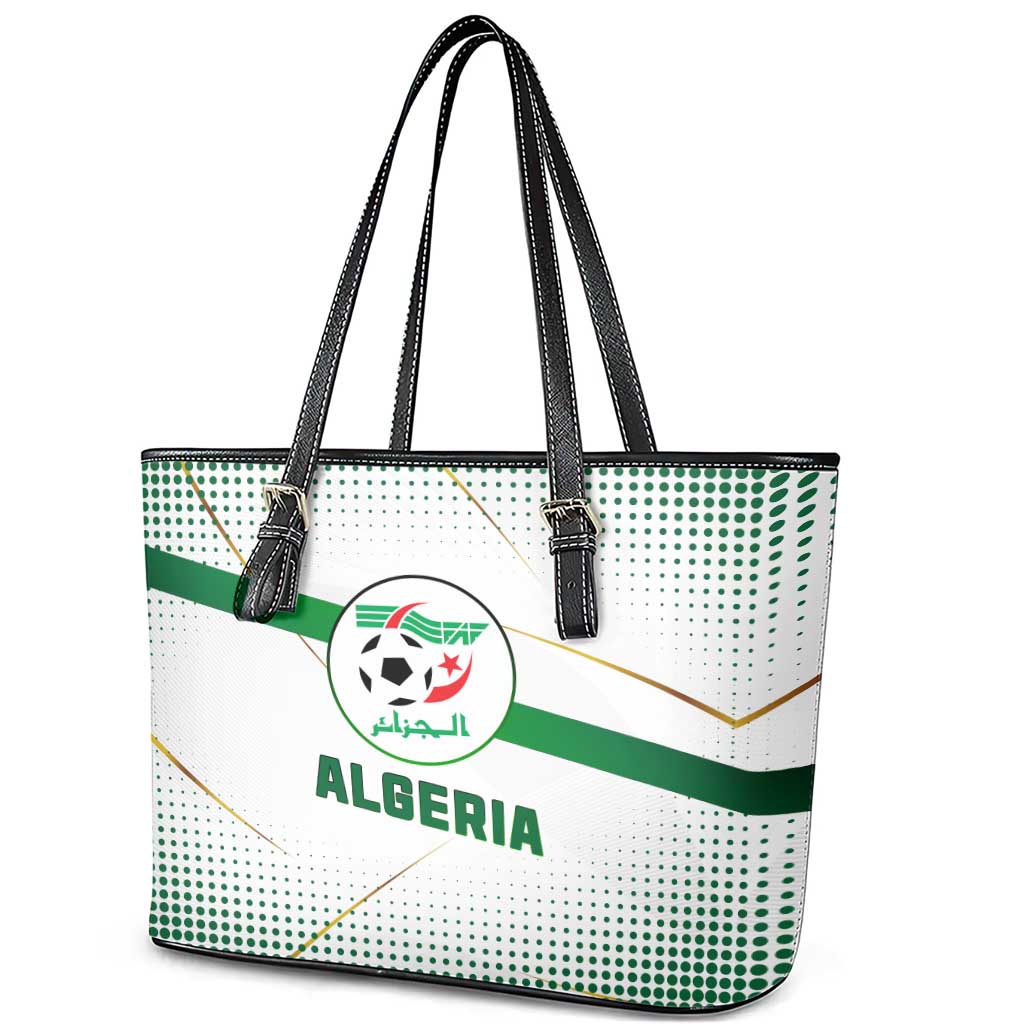 Algeria Soccer Leather Tote Bag with Desert Warriors Text and National Flag Design