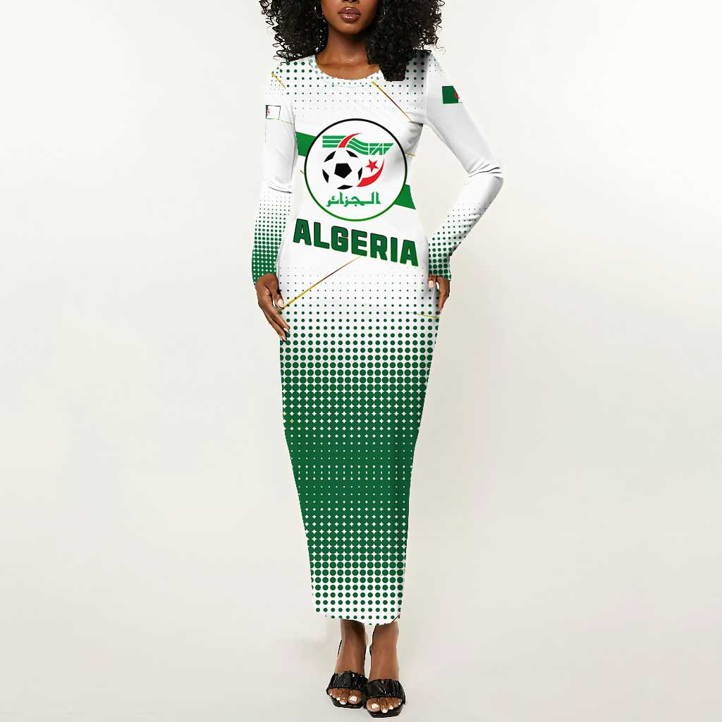 Algeria Soccer Long Sleeve Bodycon Dress with Desert Warriors Text and National Flag Design