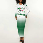Algeria Soccer Long Sleeve Bodycon Dress with Desert Warriors Text and National Flag Design