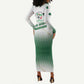 Algeria Soccer Long Sleeve Bodycon Dress with Desert Warriors Text and National Flag Design