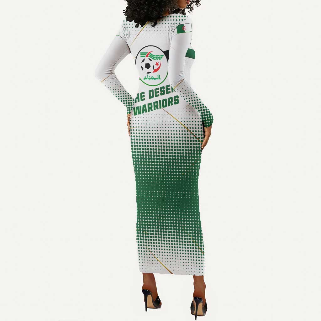 Algeria Soccer Long Sleeve Bodycon Dress with Desert Warriors Text and National Flag Design
