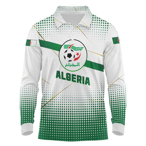 Algeria Soccer Long Sleeve Polo Shirt with Desert Warriors Text and National Flag Design