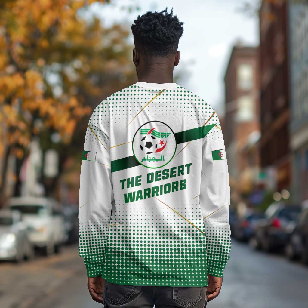 Algeria Soccer Long Sleeve Shirt with Desert Warriors Text and National Flag Design