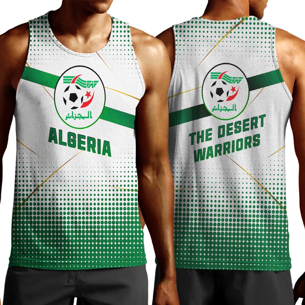 Algeria Soccer Men Tank Top with Desert Warriors Text and National Flag Design
