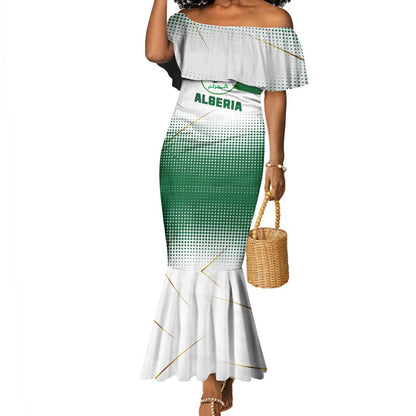 Algeria Soccer Mermaid Dress with Desert Warriors Text and National Flag Design