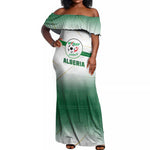 Algeria Soccer Off Shoulder Maxi Dress with Desert Warriors Text and National Flag Design