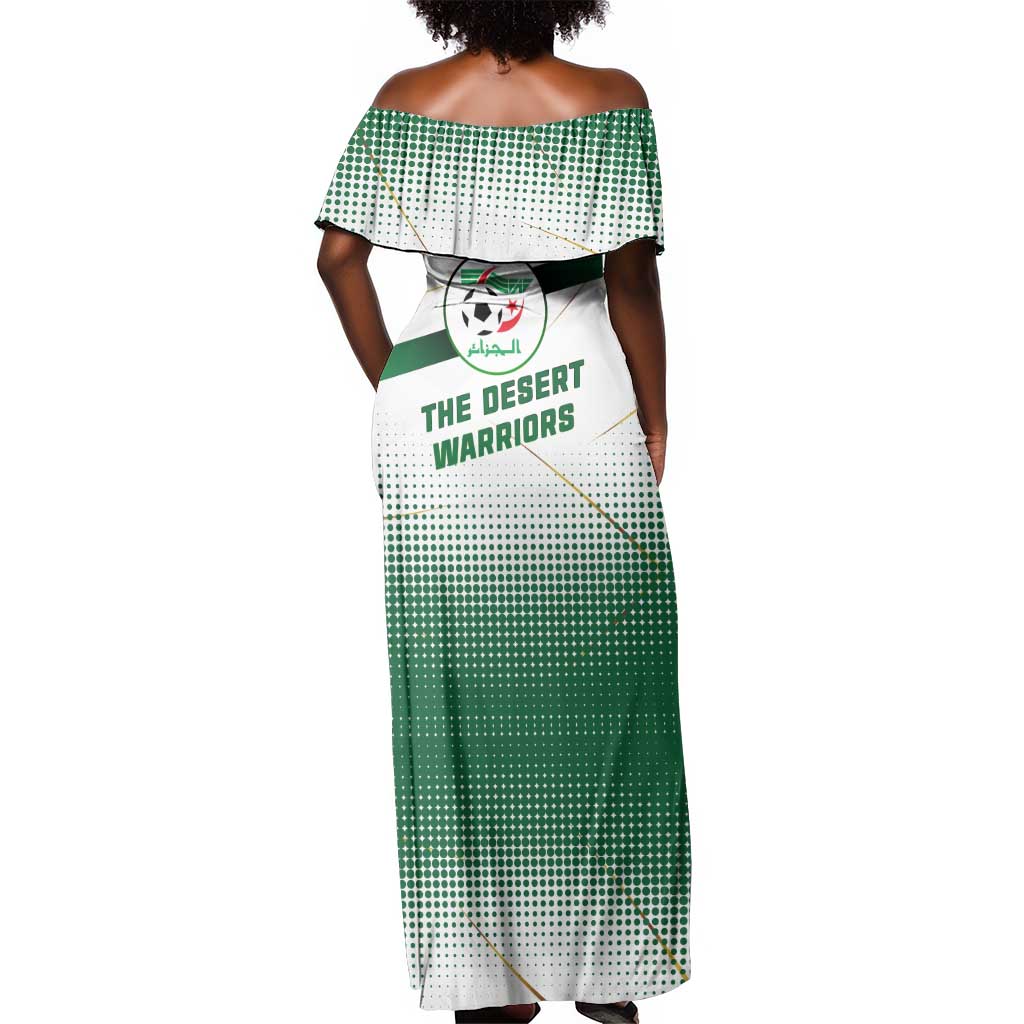 Algeria Soccer Off Shoulder Maxi Dress with Desert Warriors Text and National Flag Design