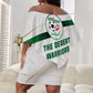 Algeria Soccer Off Shoulder Short Dress with Desert Warriors Text and National Flag Design