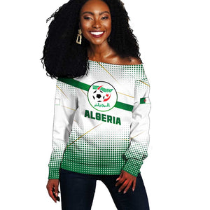 Algeria Soccer Off Shoulder Sweater with Desert Warriors Text and National Flag Design