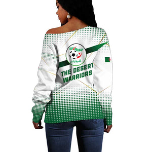 Algeria Soccer Off Shoulder Sweater with Desert Warriors Text and National Flag Design