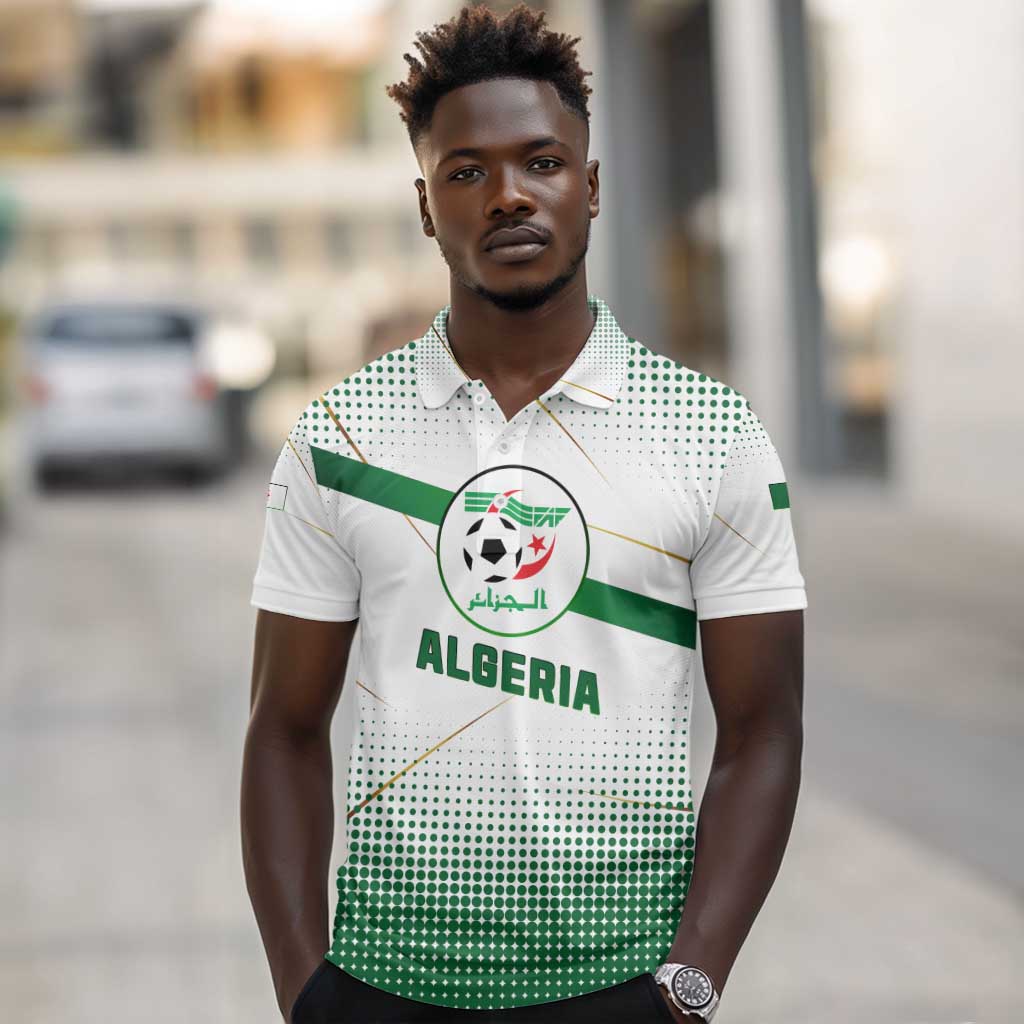 Algeria Soccer Polo Shirt with Desert Warriors Text and National Flag Design