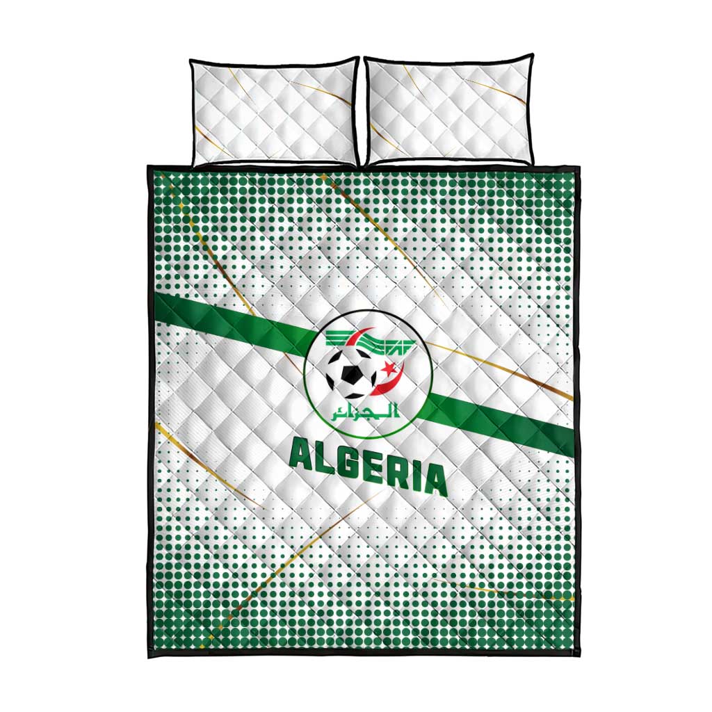 Algeria Soccer Quilt Bed Set with Desert Warriors Text and National Flag Design