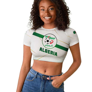 Algeria Soccer Raglan Cropped T shirt with Desert Warriors Text and National Flag Design