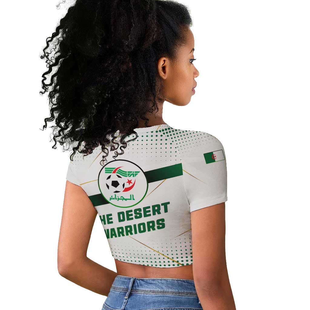 Algeria Soccer Raglan Cropped T shirt with Desert Warriors Text and National Flag Design