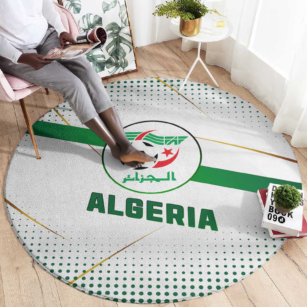 Algeria Soccer Round Carpet with Desert Warriors Text and National Flag Design