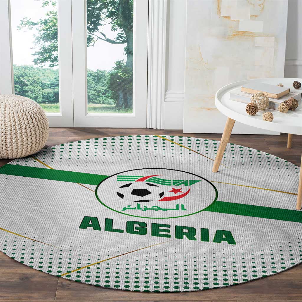 Algeria Soccer Round Carpet with Desert Warriors Text and National Flag Design