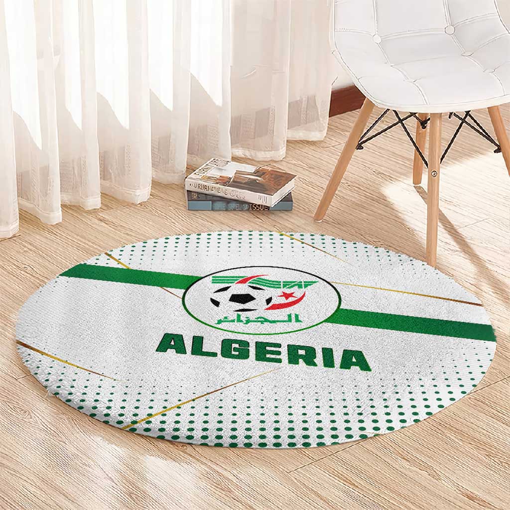 Algeria Soccer Round Carpet with Desert Warriors Text and National Flag Design