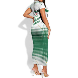 Algeria Soccer Short Sleeve Bodycon Dress with Desert Warriors Text and National Flag Design