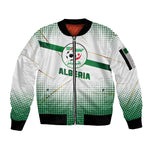 Algeria Soccer Sleeve Zip Bomber Jacket with Desert Warriors Text and National Flag Design