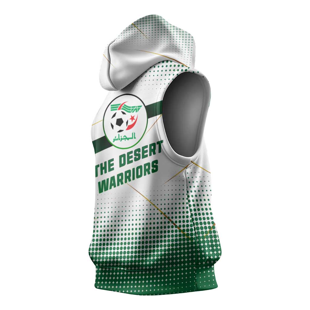 Algeria Soccer Sleeveless Hoodie with Desert Warriors Text and National Flag Design - African Pride