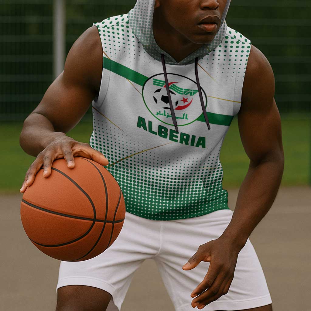 Algeria Soccer Sleeveless Hoodie with Desert Warriors Text and National Flag Design - African Pride