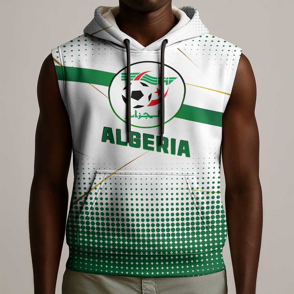 Algeria Soccer Sleeveless Hoodie with Desert Warriors Text and National Flag Design - African Pride