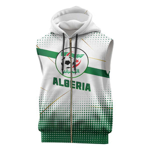 Algeria Soccer Sleeveless Zip Hoodie with Desert Warriors Text and National Flag Design - African Pride