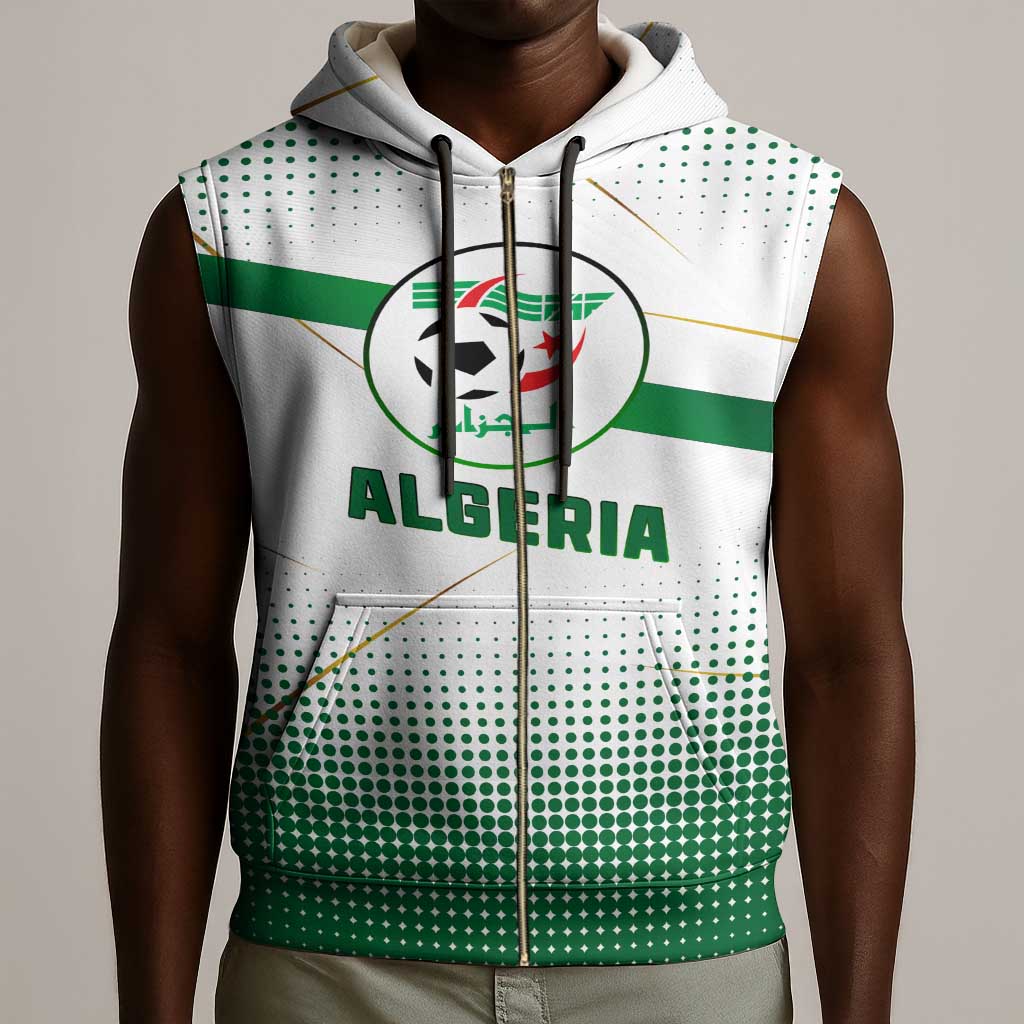 Algeria Soccer Sleeveless Zip Hoodie with Desert Warriors Text and National Flag Design - African Pride
