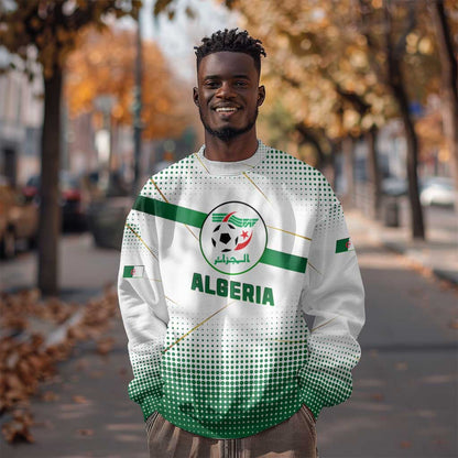 Algeria Soccer Sweatshirt with Desert Warriors Text and National Flag Design