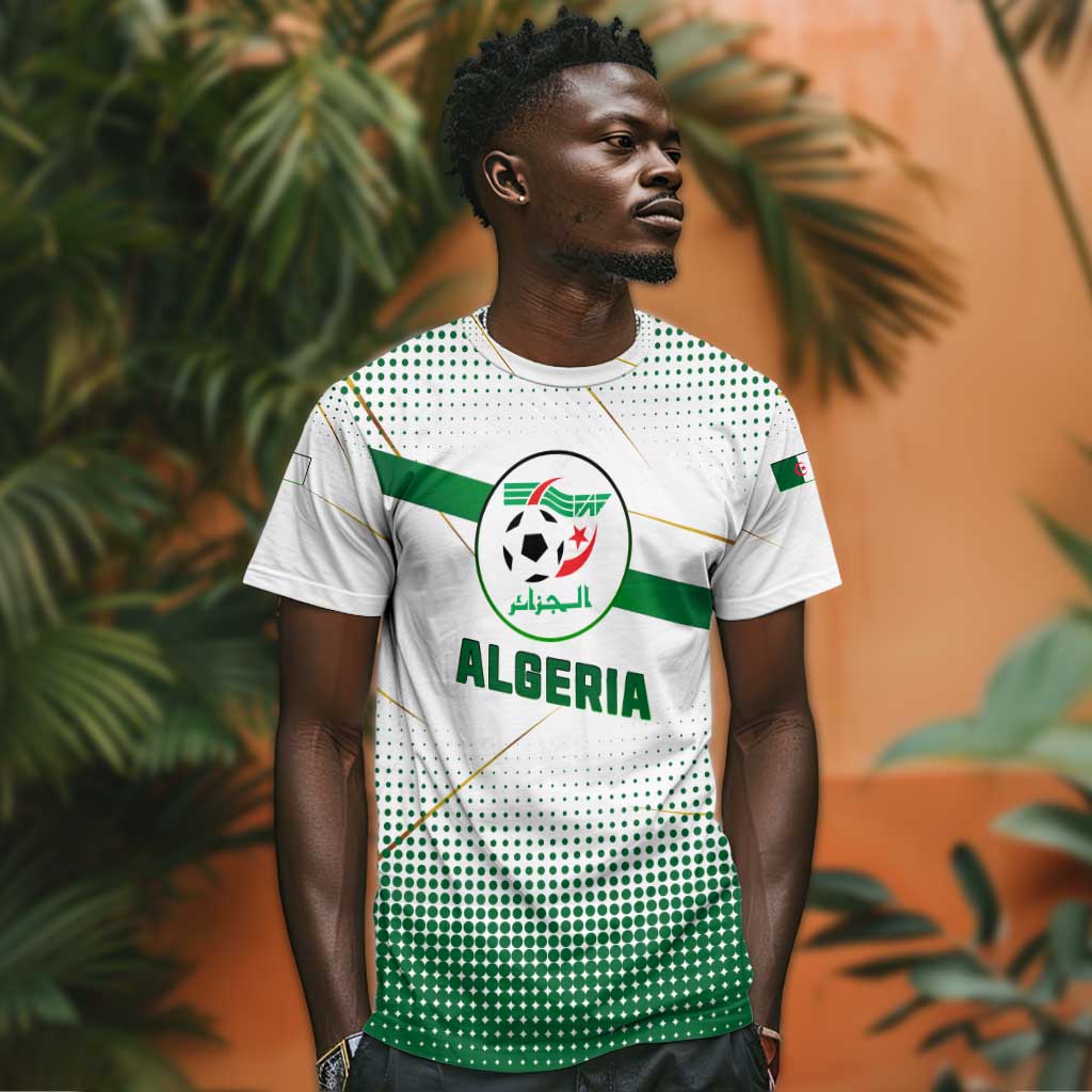 Algeria Soccer T shirt with Desert Warriors Text and National Flag Design
