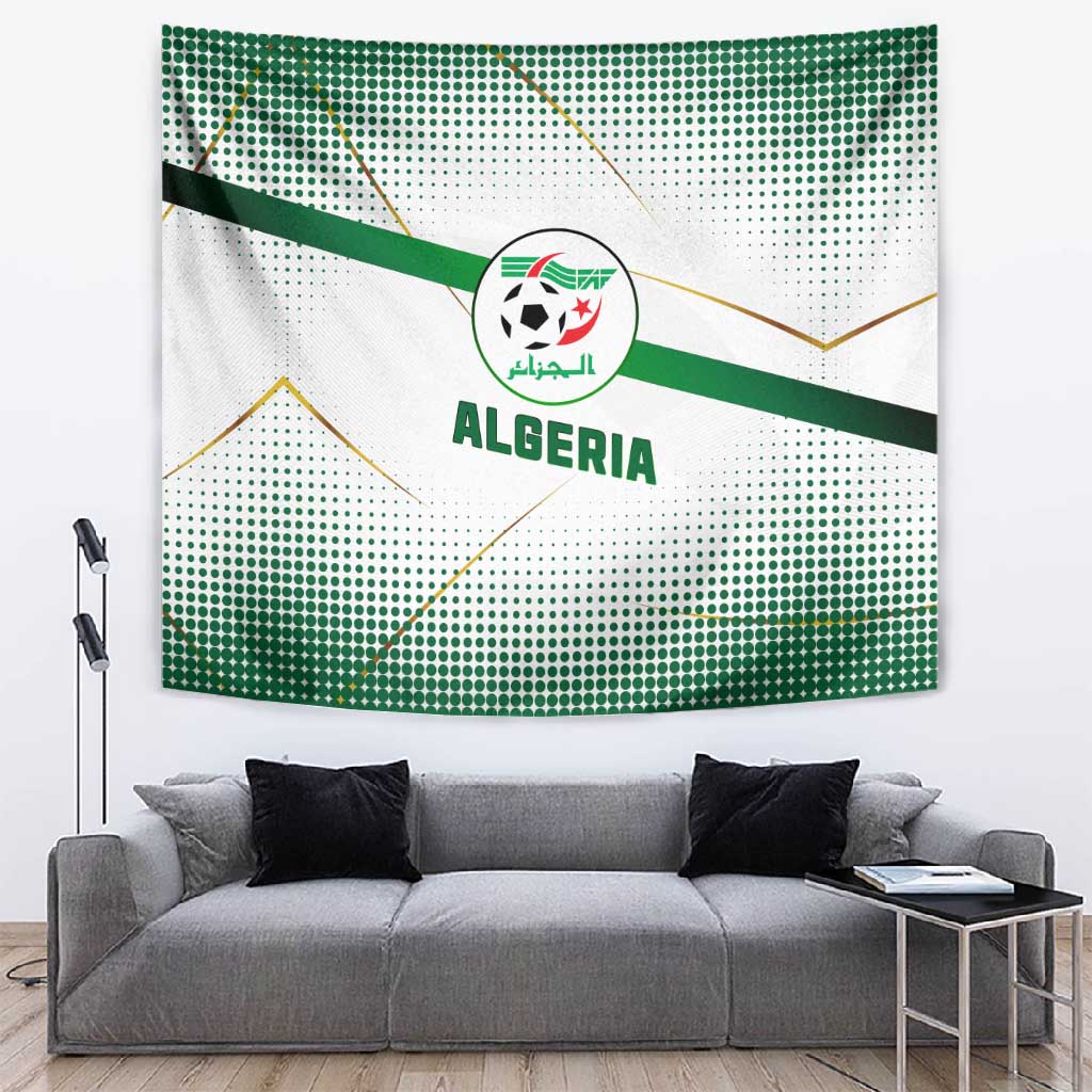 Algeria Soccer Tapestry with Desert Warriors Text and National Flag Design