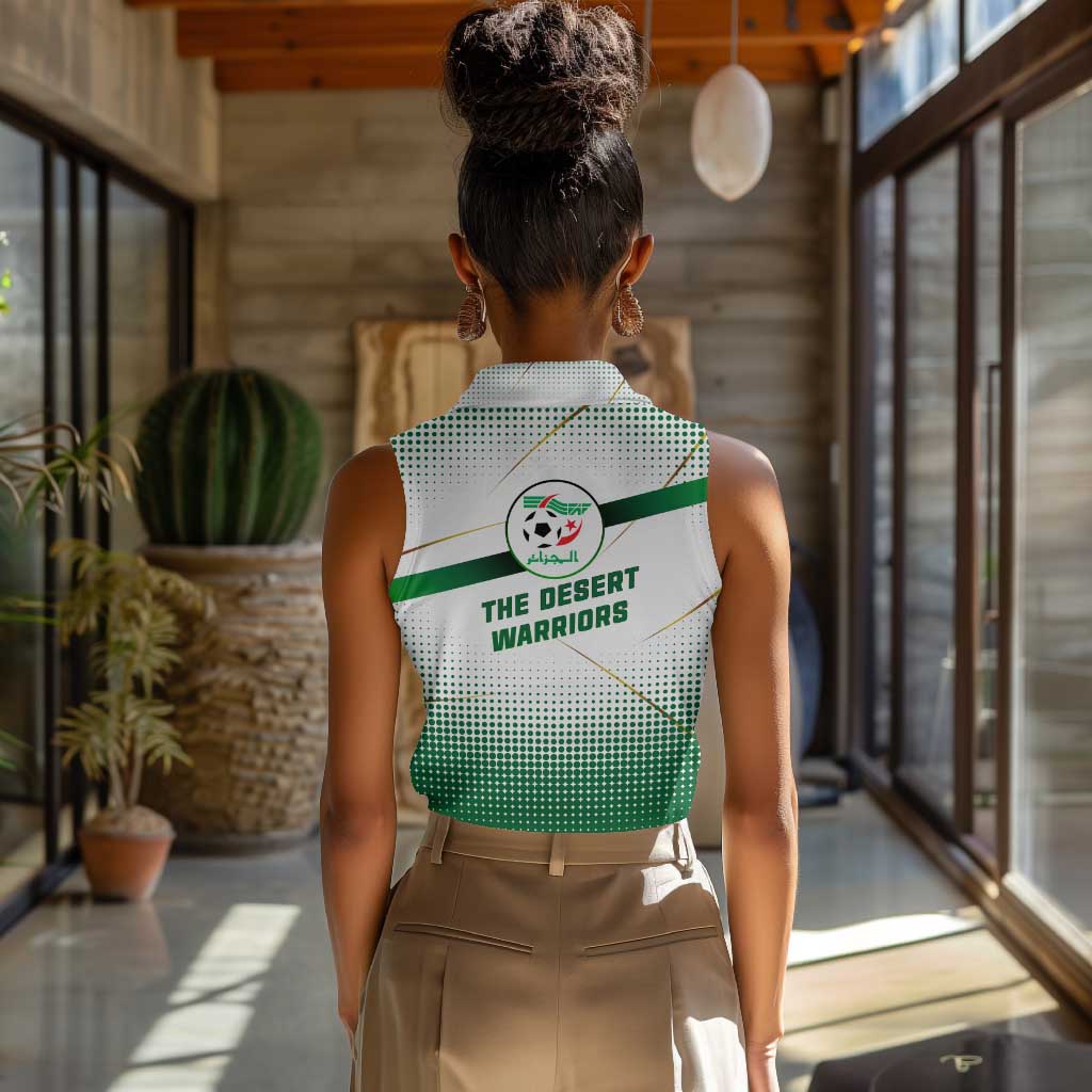 Algeria Soccer Women Sleeveless Polo Shirt with Desert Warriors Text and National Flag Design